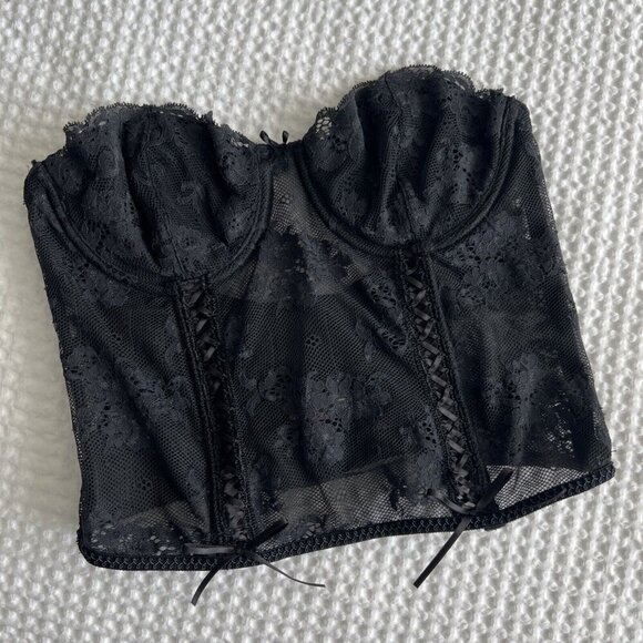 Victoria's Secret Tops - Victoria’s Secret Sheer Black Lace Corset Top Festival Witchy Whimsigoth Size 36